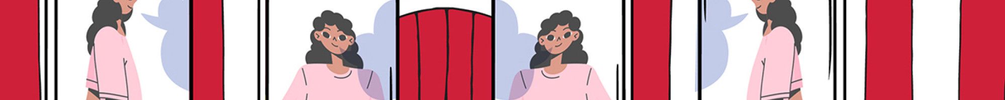 A drawing of a lady standing in front of a mirror with a vaper