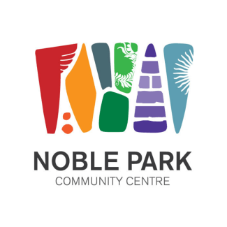 Coloured shapes and the words Noble Park Community Centre